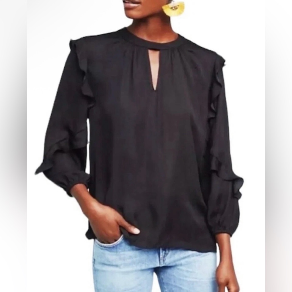 Dolan By Anthropologie Black Ruffle Long Sleeve Blouse - Size S